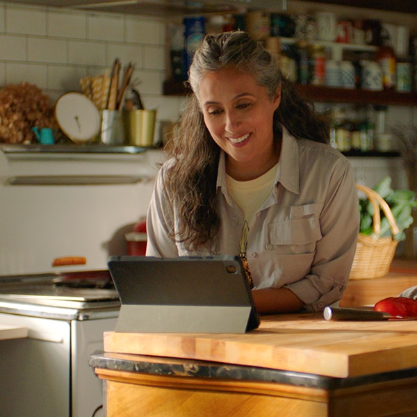 A woman on a tablet