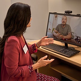 A patient and a provider having a virtual care appointment