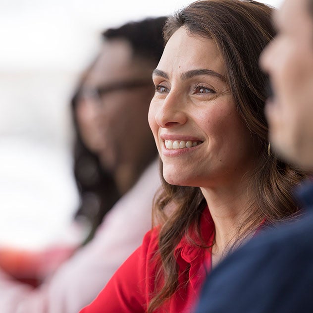 A woman smiling