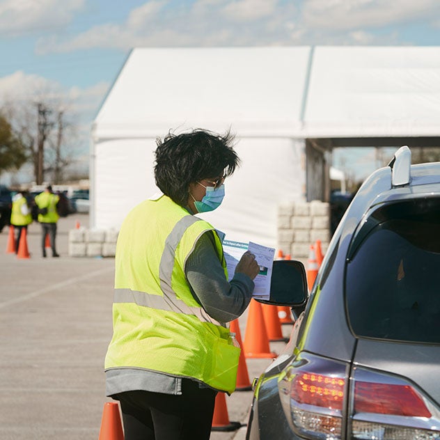 A drive through covid testing line