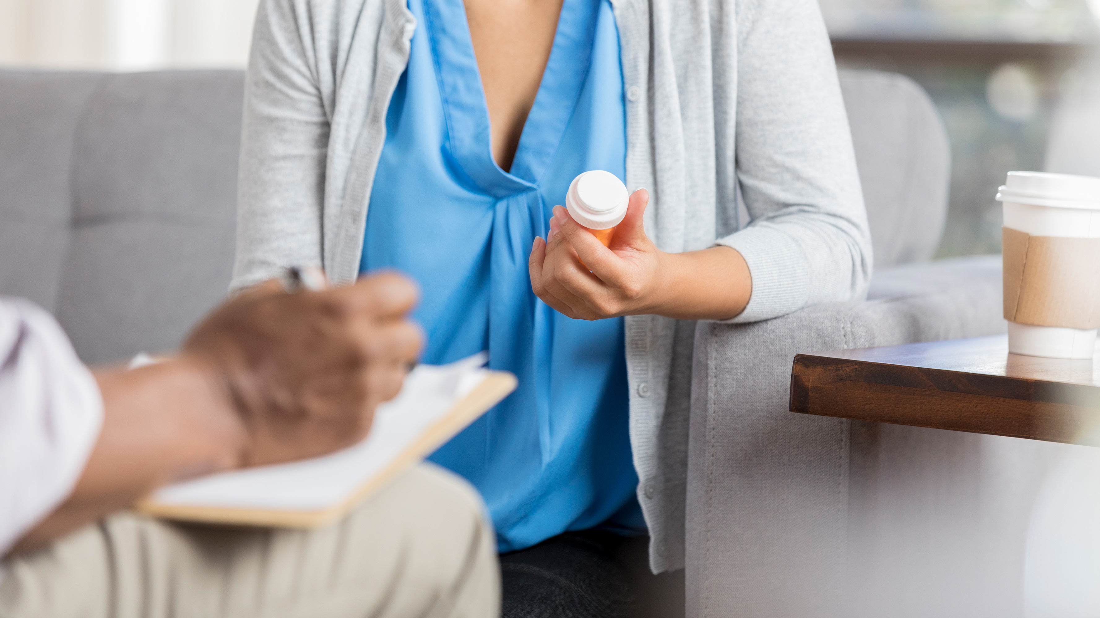 A prescriber counsels an unknown patient about a medication.