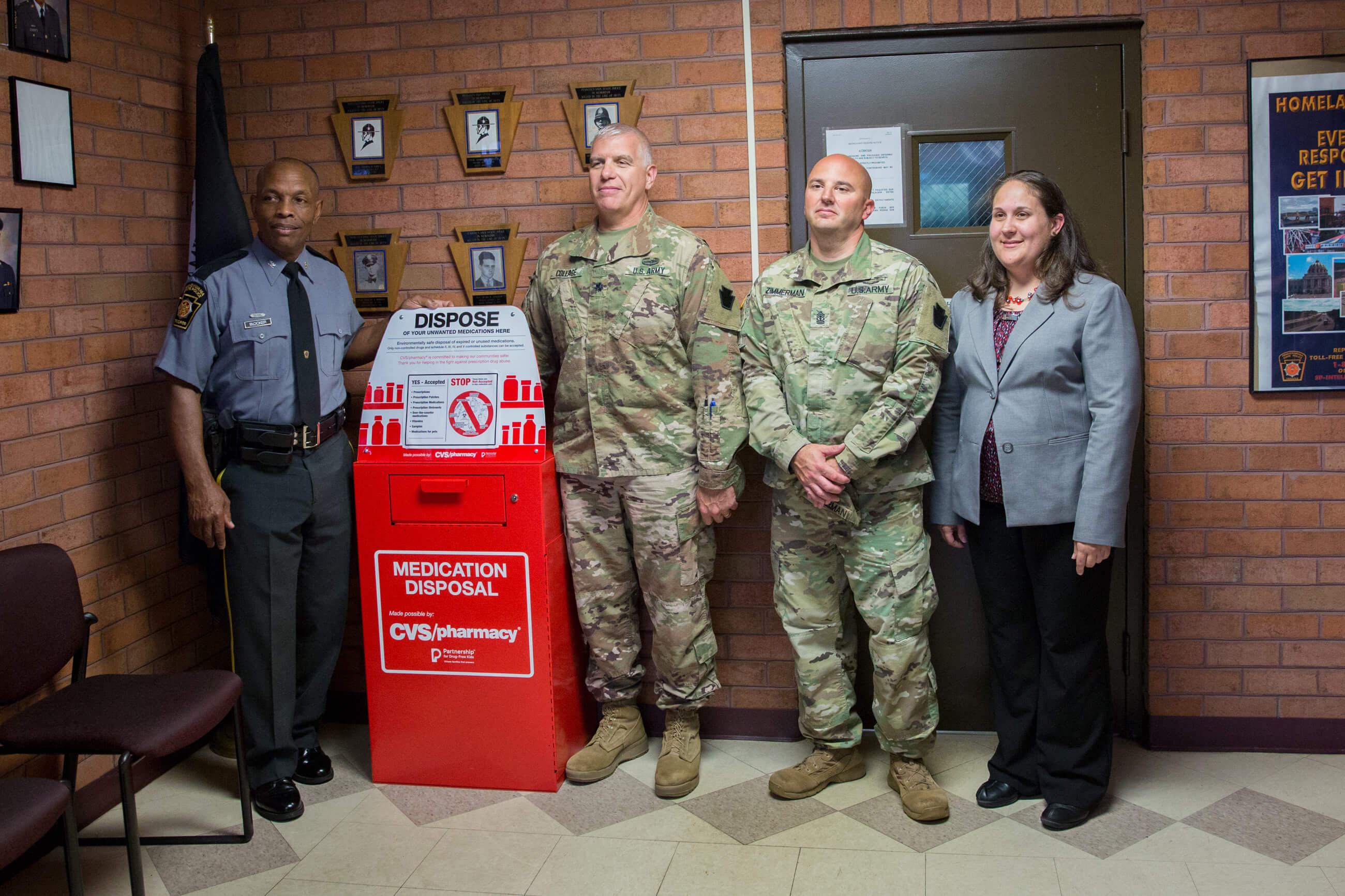 Members of the PA National Guard joined Commissioner Blocker for the collection bin donation event.
