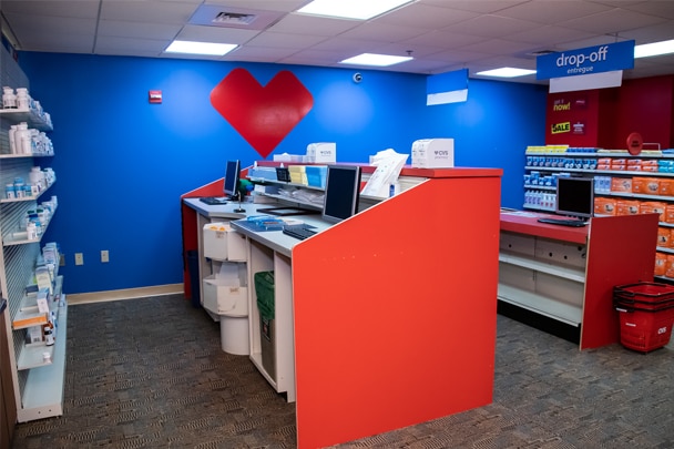 A look behind the counter of the new mock CVS Pharmacy.