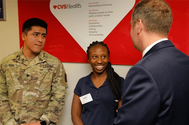 Program participants gather at the one-year celebration of the CVS Health Talent Connect Center.