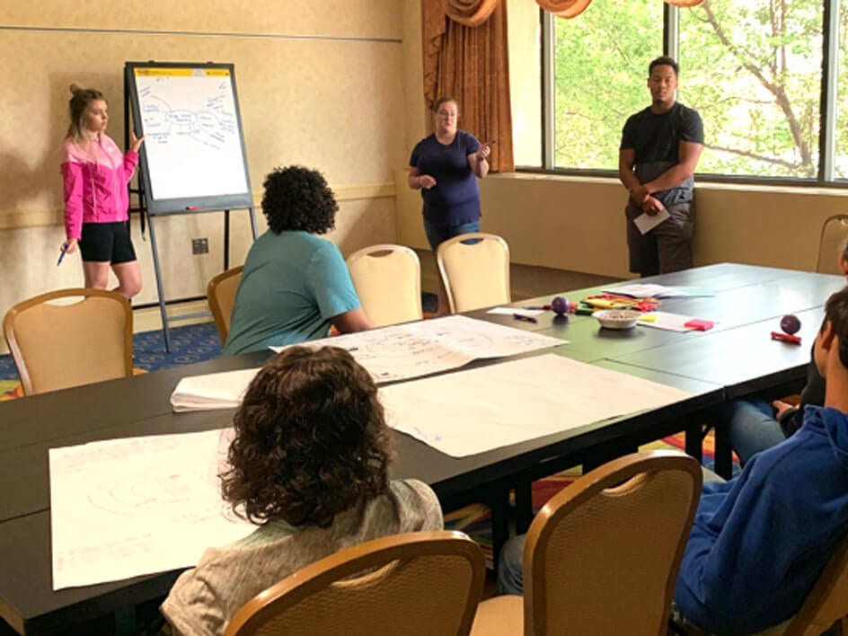 Foster youth participate in a workshop.