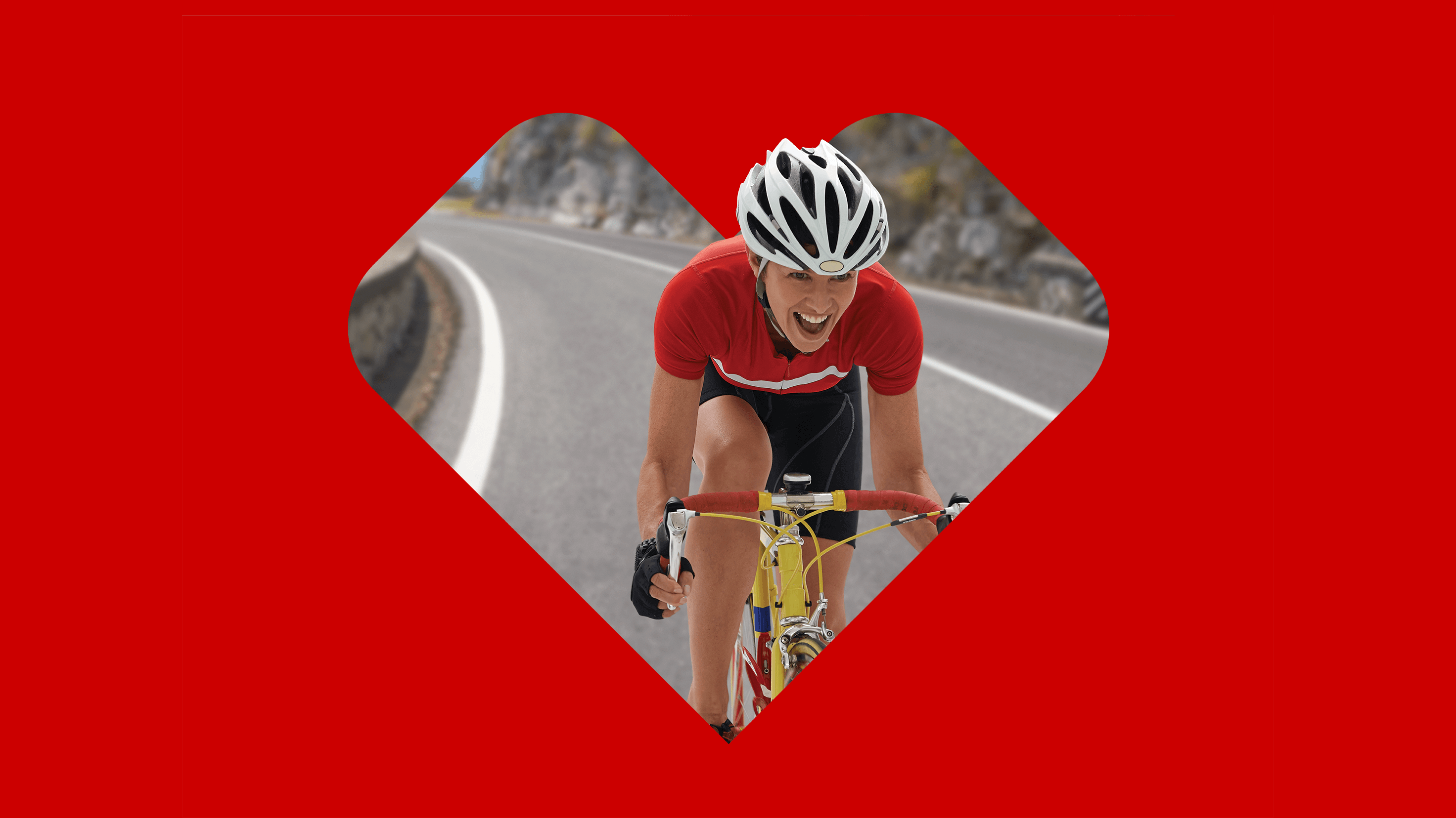 Woman riding bike in CVS heart.