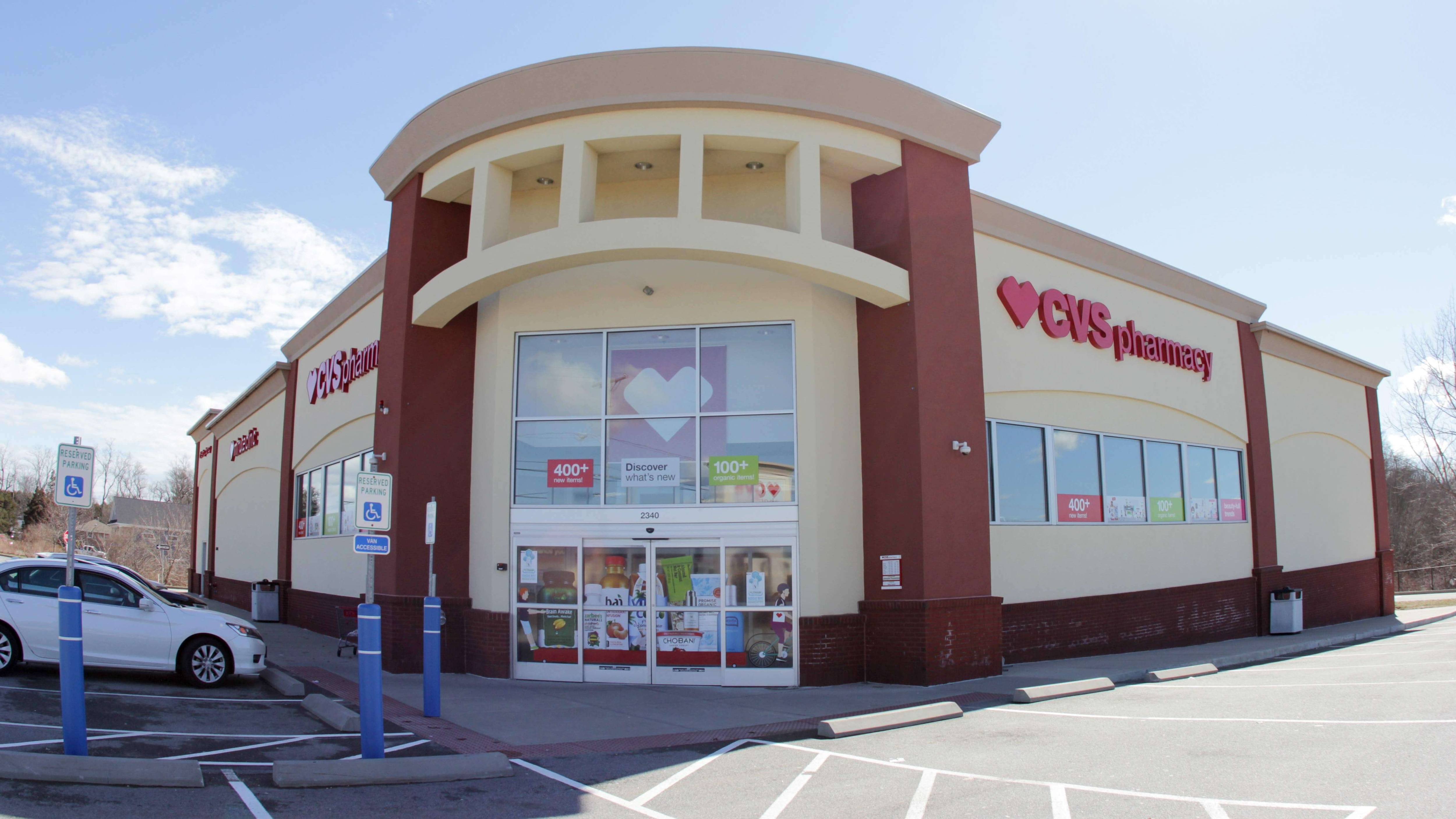 An exterior view of an unknown CVS Pharmacy store location.