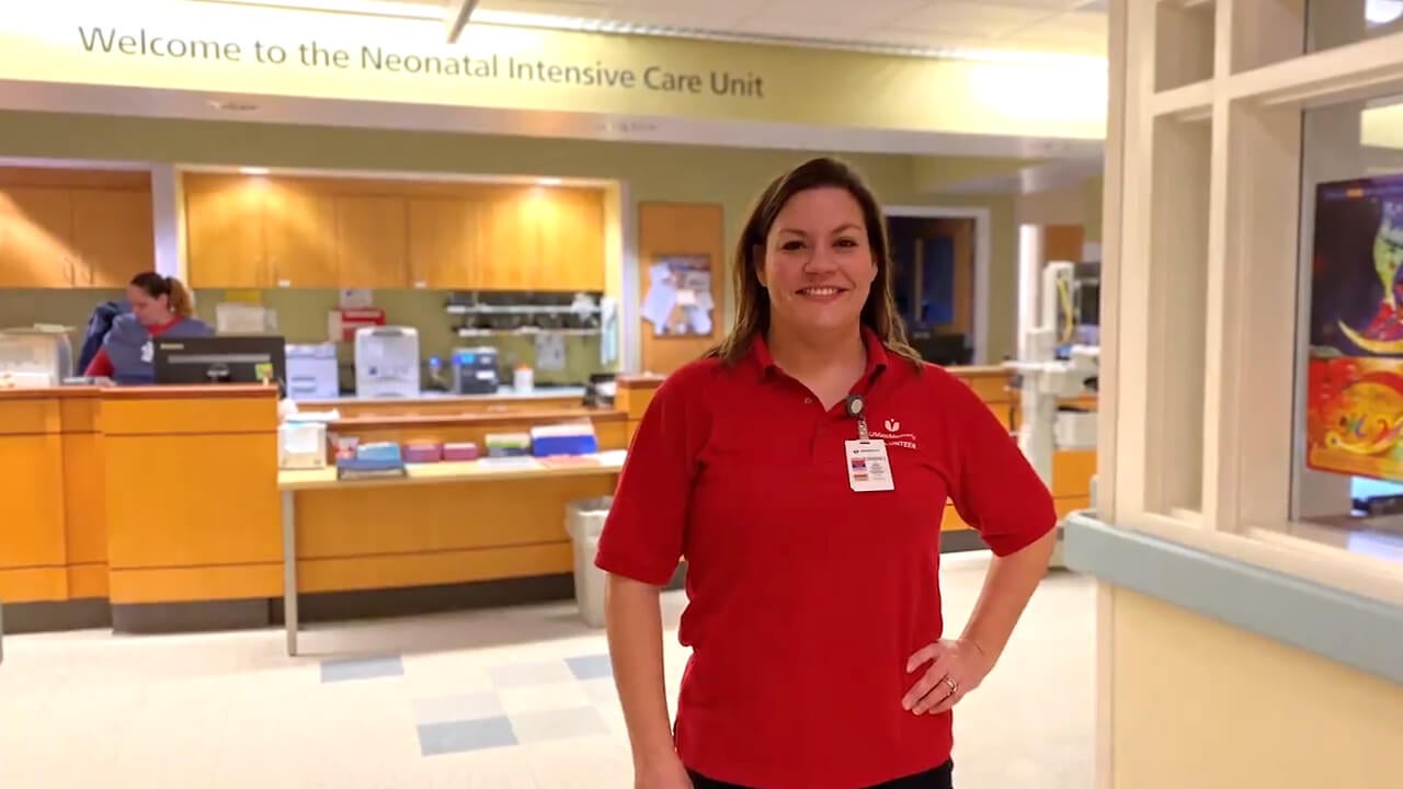 A photo of Erin Wright in the Neonatal Intensive Care Unit at UMass Memorial Health Care.