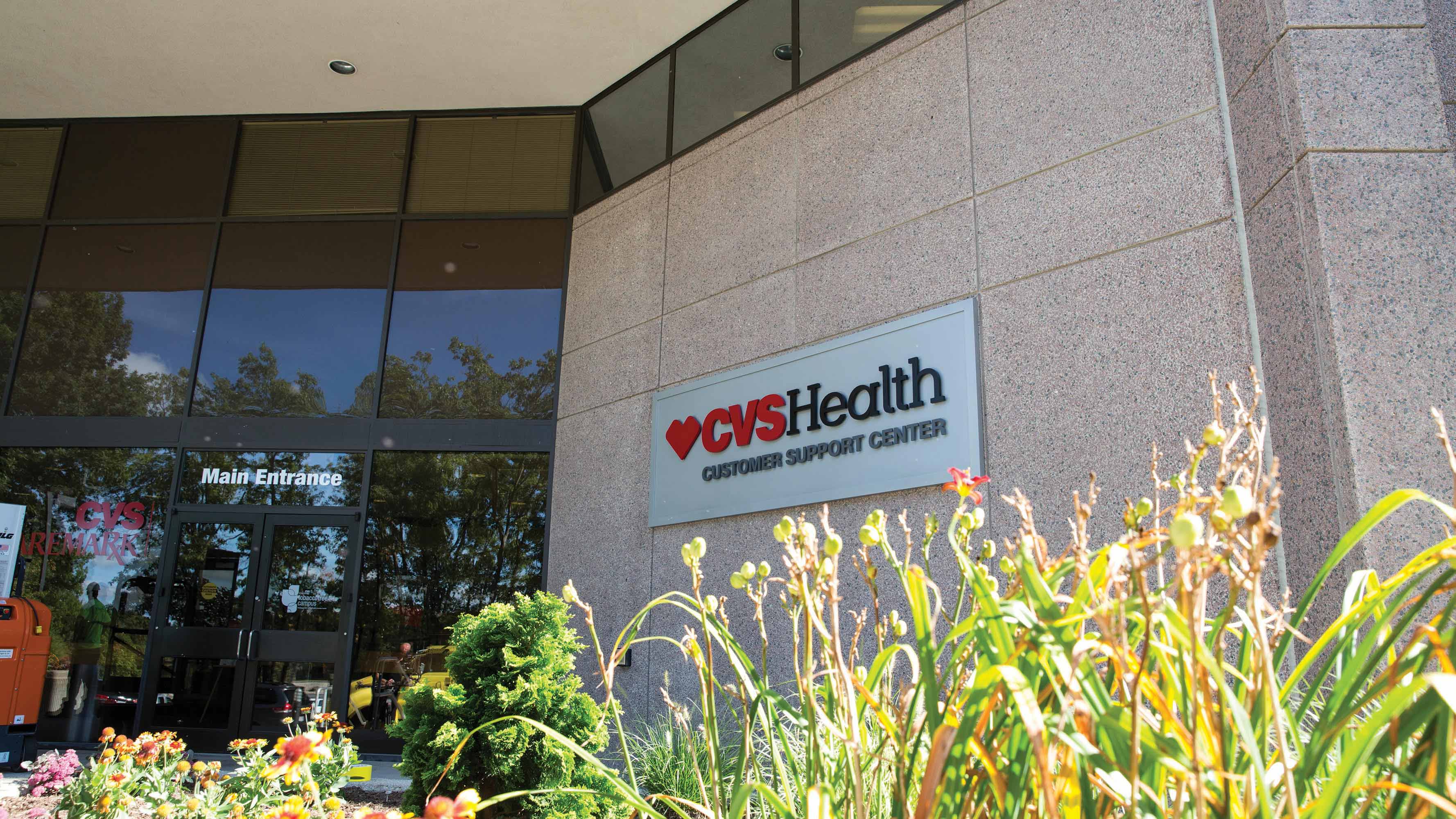 A photo of the front exterior of the CVS Health Customer Support Center building in Woonsocket, Rhode Island.