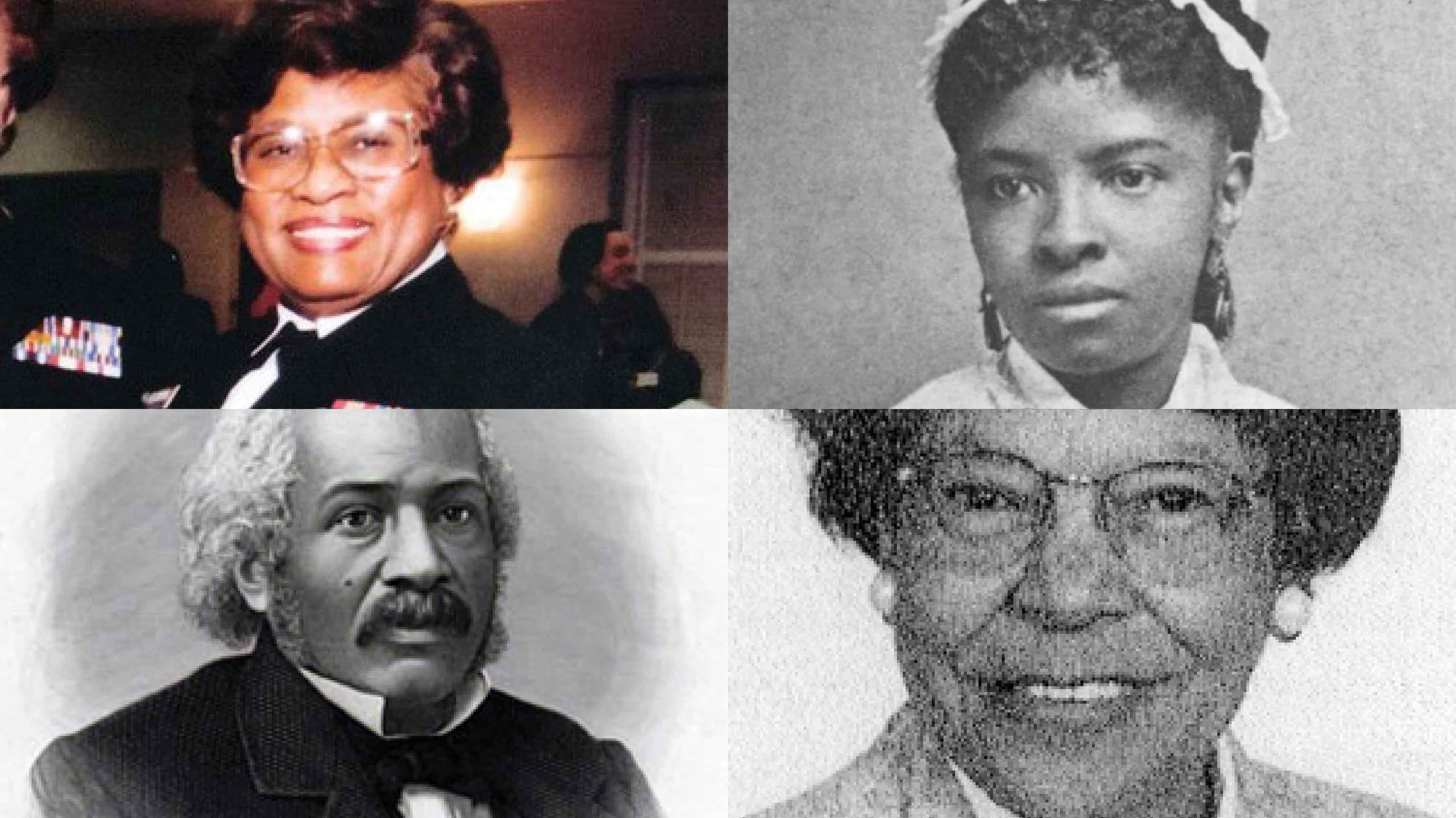 Four portraits (Dr. Minnie Joycelyn Elders, Mary Mahoney, Dr. James McCune Smith,  Dr. Dolores C. Shockley.)