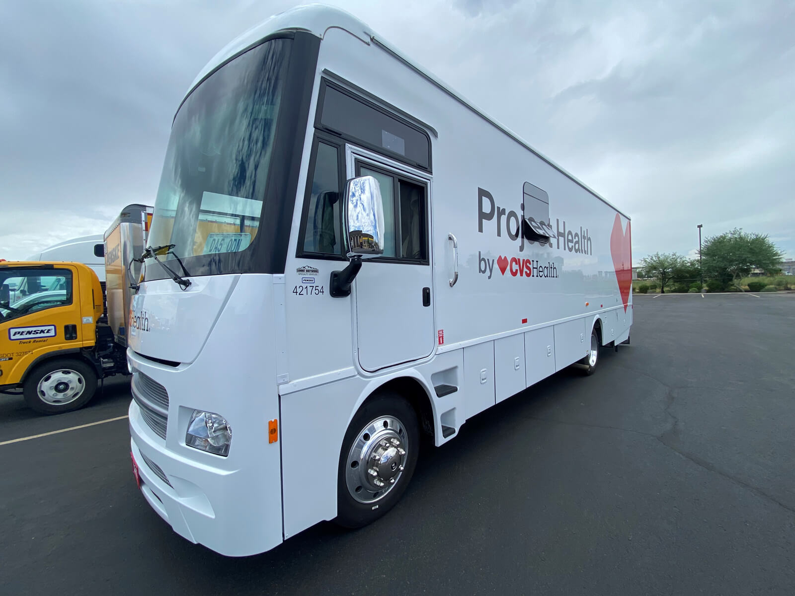 A fish-eye lens view of the Project Health screening bus.