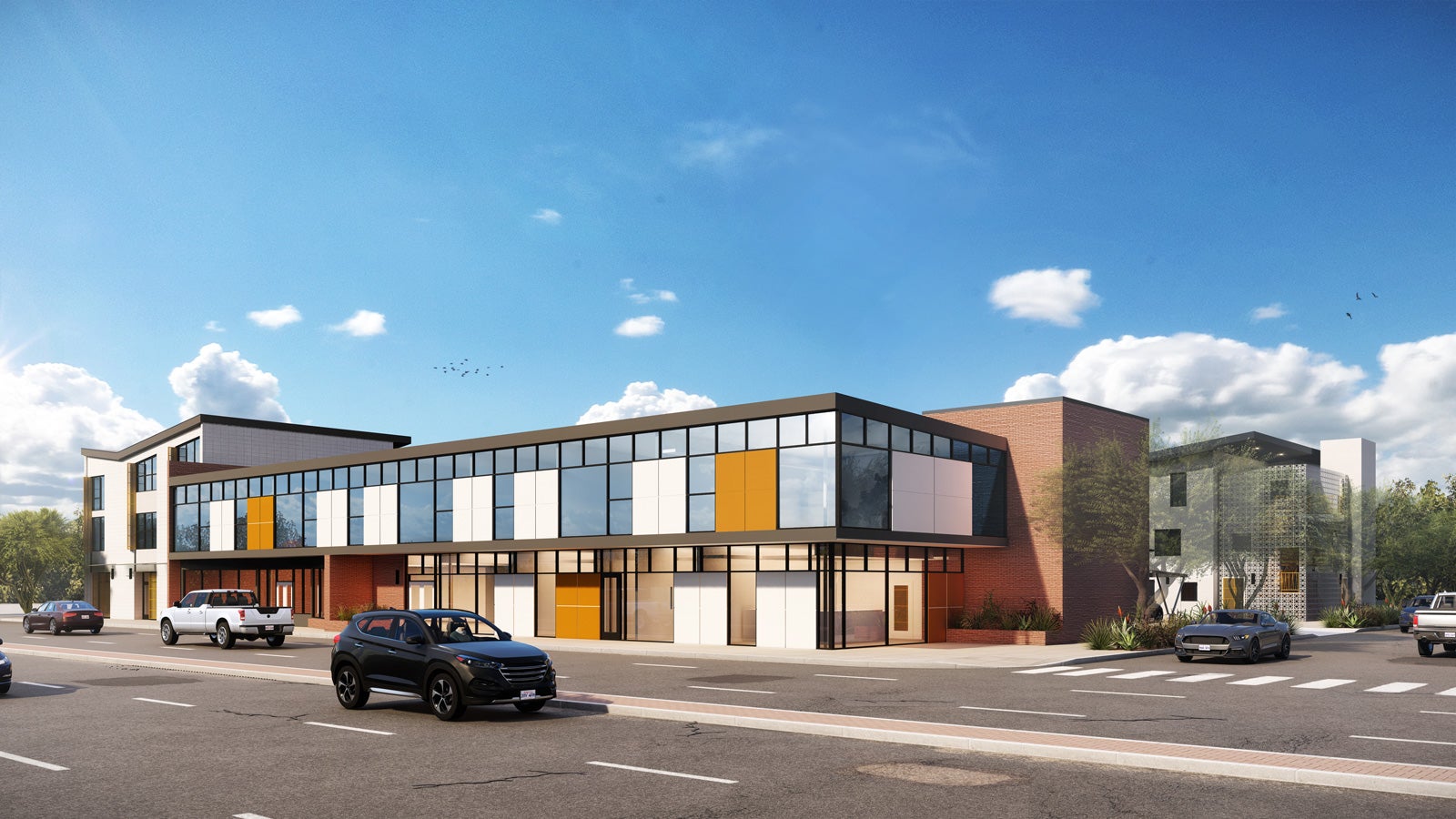 A rendered graphic of The Arthur @ Blackstone affordable housing complex in Fresno, California.