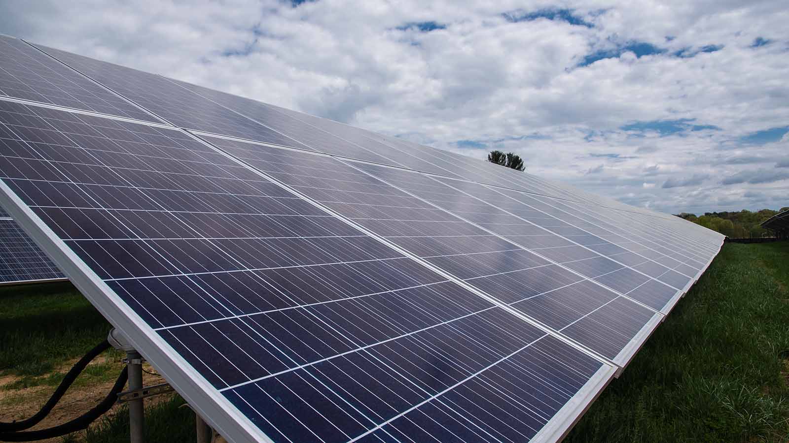 A large solar panel in a field