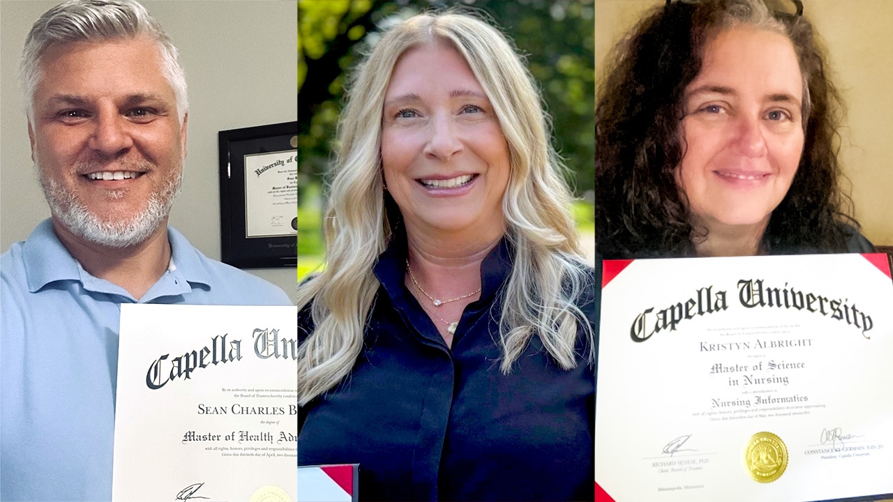 Three CVS Health colleagues holding diplomas
